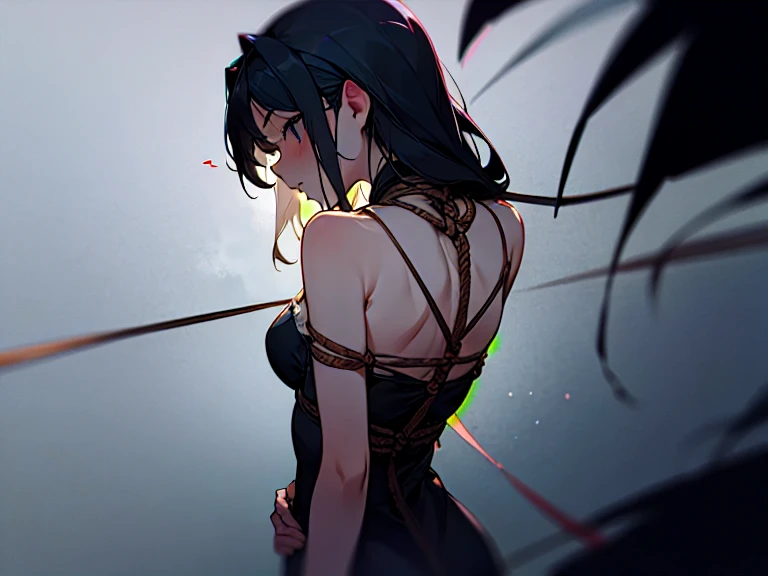 背中や肩、手元の緊張感を示すシルエット